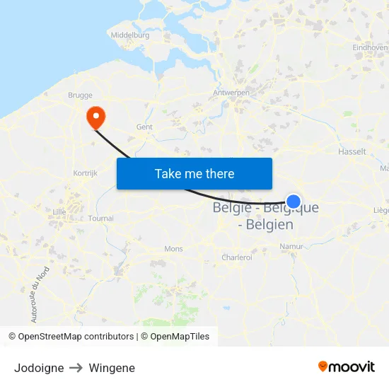 Jodoigne to Wingene map