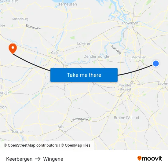 Keerbergen to Wingene map