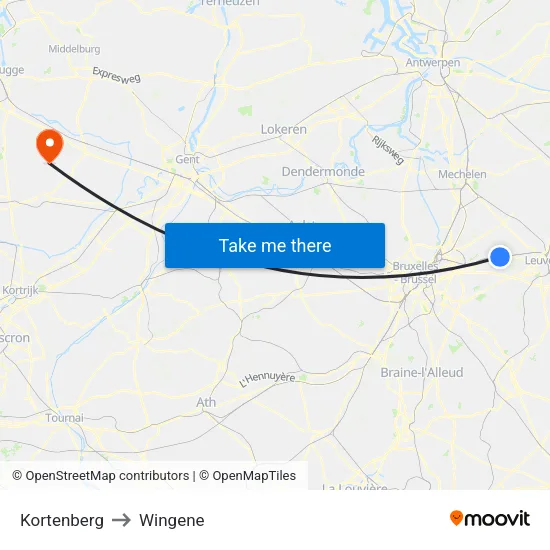 Kortenberg to Wingene map