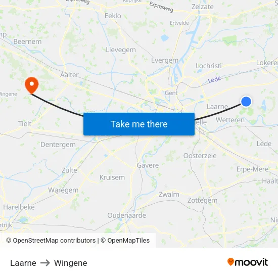 Laarne to Wingene map