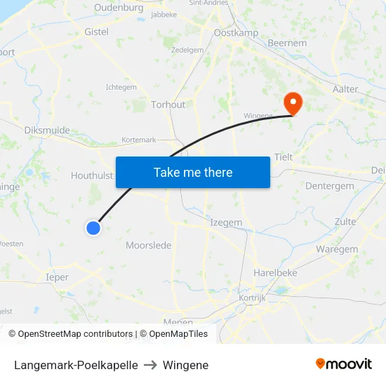 Langemark-Poelkapelle to Wingene map