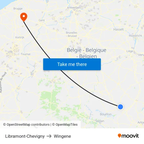 Libramont-Chevigny to Wingene map