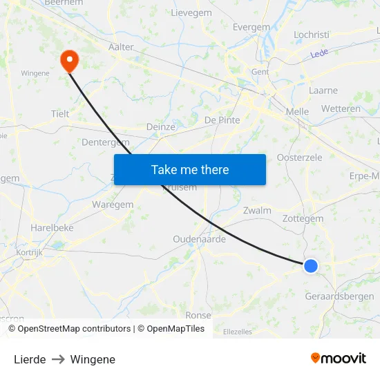 Lierde to Wingene map