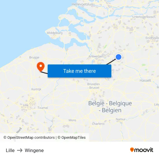 Lille to Wingene map