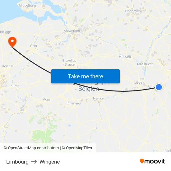 Limbourg to Wingene map