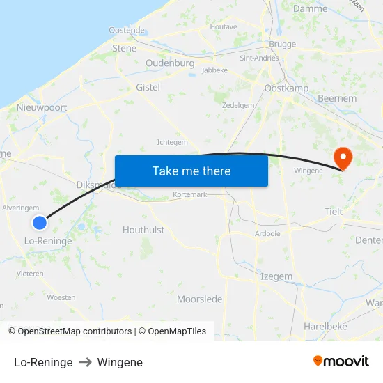Lo-Reninge to Wingene map