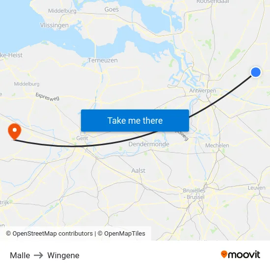 Malle to Wingene map
