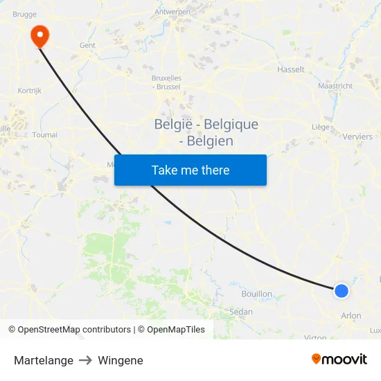 Martelange to Wingene map