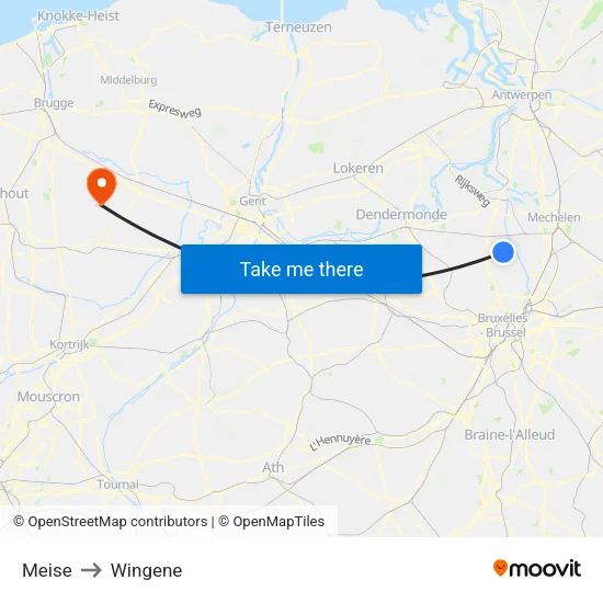 Meise to Wingene map