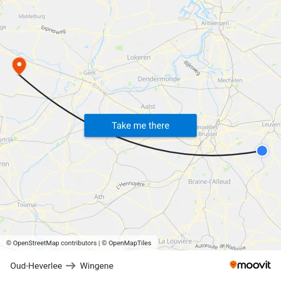 Oud-Heverlee to Wingene map
