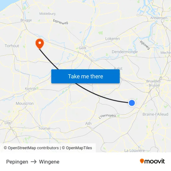 Pepingen to Wingene map
