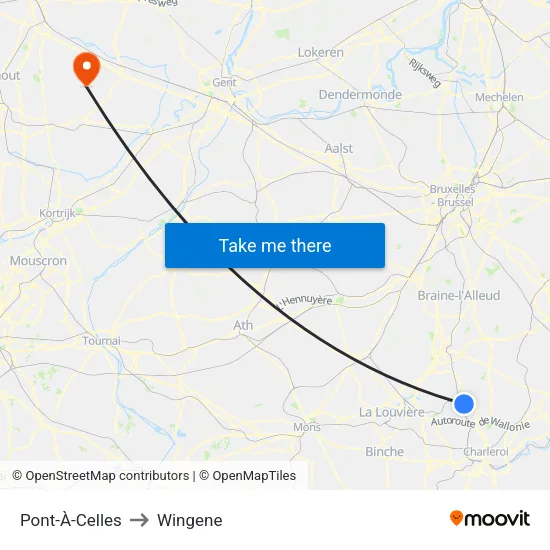 Pont-À-Celles to Wingene map