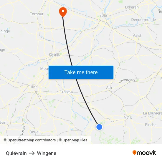 Quiévrain to Wingene map