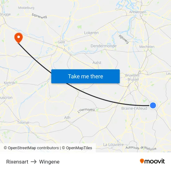 Rixensart to Wingene map