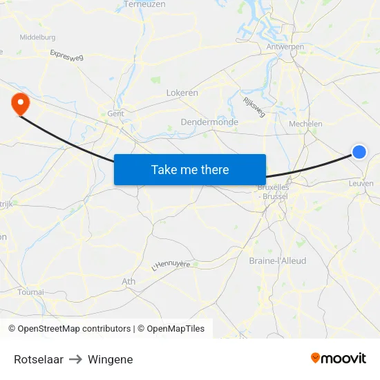 Rotselaar to Wingene map
