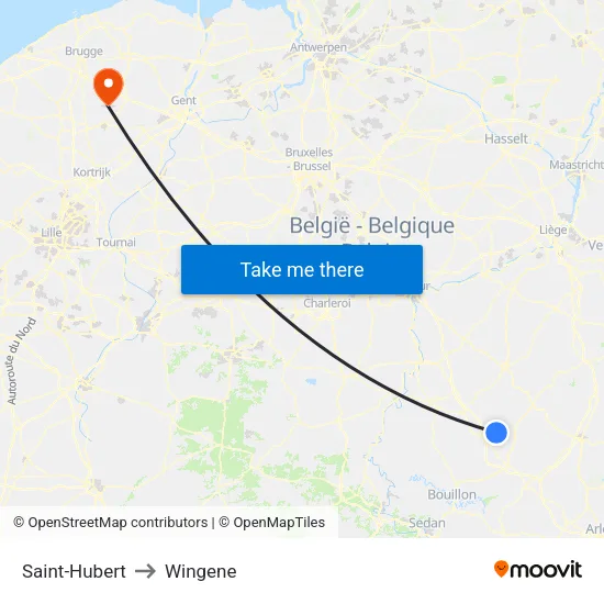 Saint-Hubert to Wingene map