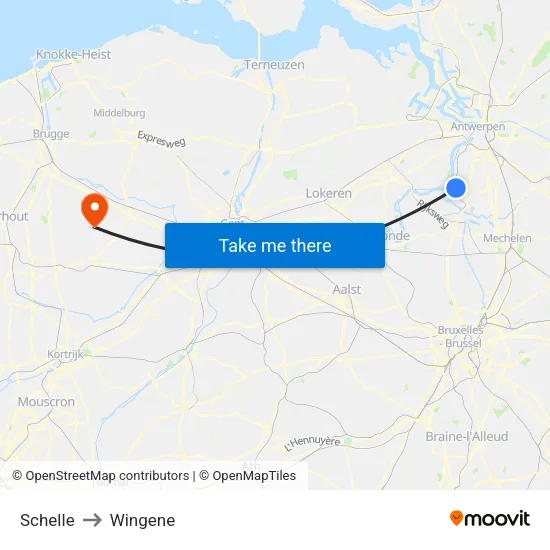 Schelle to Wingene map