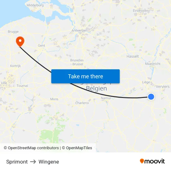 Sprimont to Wingene map