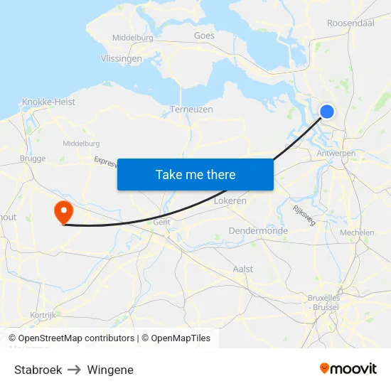 Stabroek to Wingene map