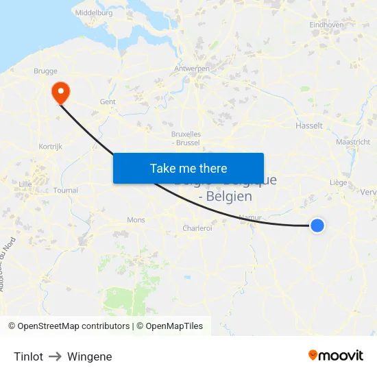Tinlot to Wingene map