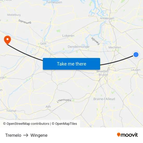Tremelo to Wingene map