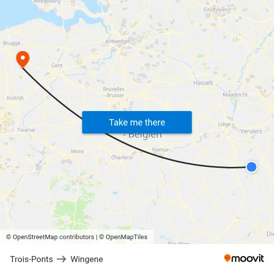 Trois-Ponts to Wingene map