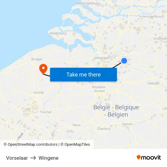 Vorselaar to Wingene map