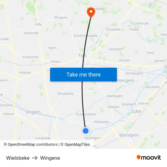 Wielsbeke to Wingene map