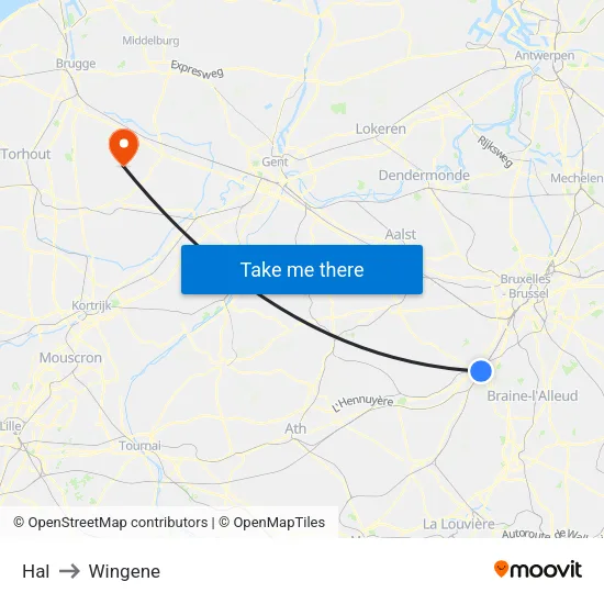 Hal to Wingene map