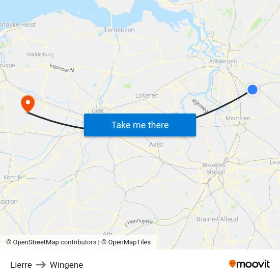 Lierre to Wingene map