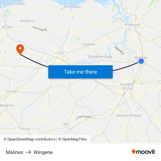 Malines to Wingene map
