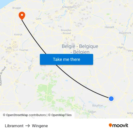 Libramont to Wingene map