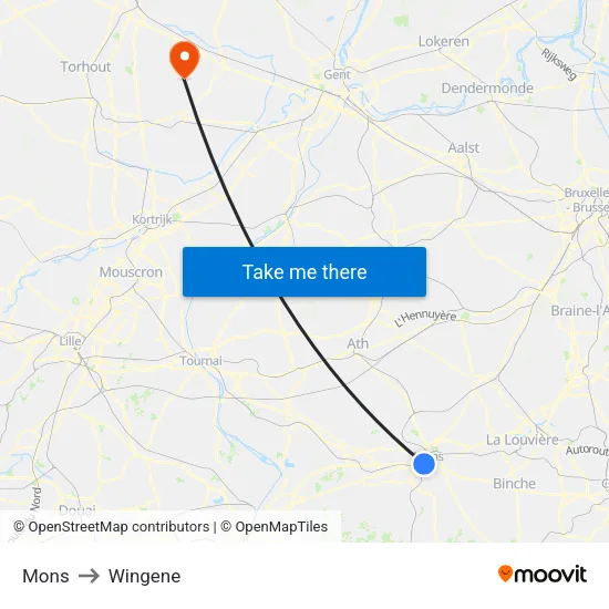 Mons to Wingene map