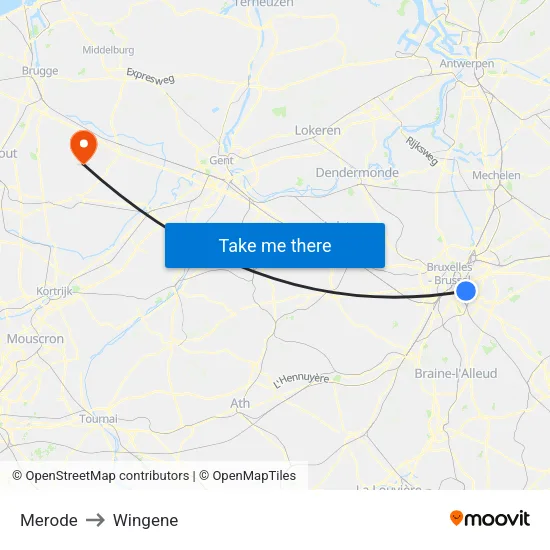 Merode to Wingene map
