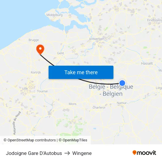 Jodoigne Gare D'Autobus to Wingene map