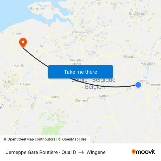 Jemeppe Gare Routière - Quai D to Wingene map