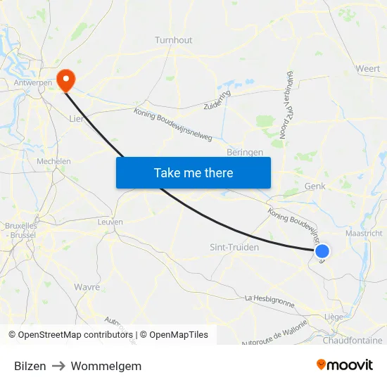 Bilzen to Wommelgem map