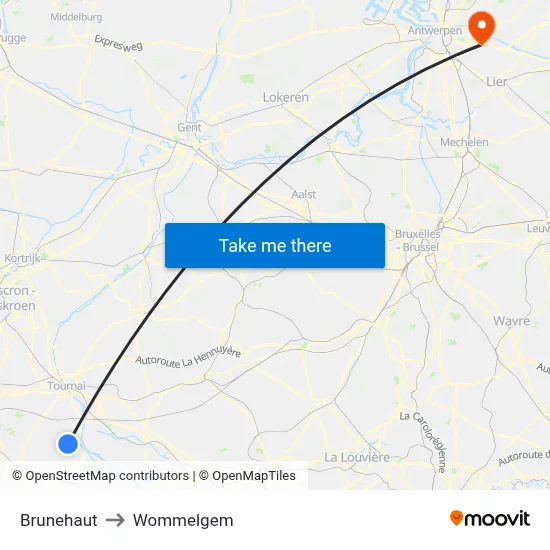 Brunehaut to Wommelgem map