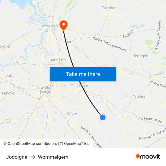 Jodoigne to Wommelgem map