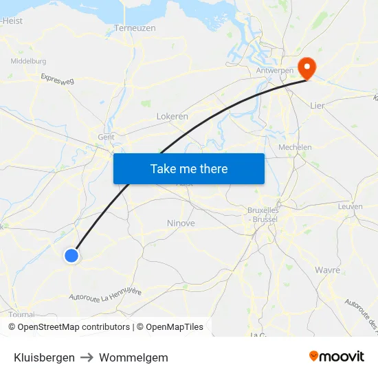 Kluisbergen to Wommelgem map