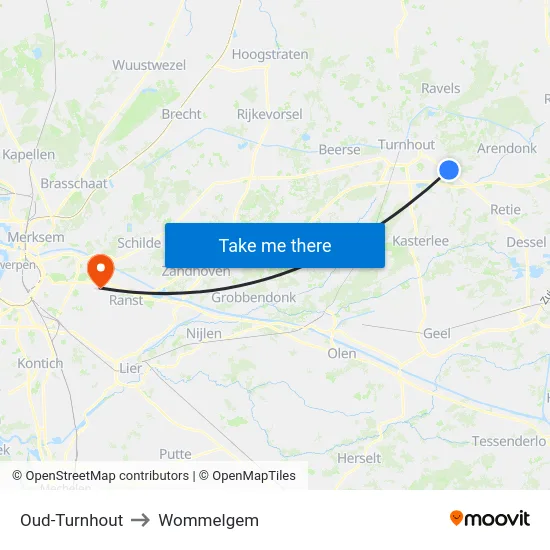 Oud-Turnhout to Wommelgem map