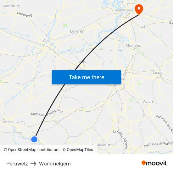 Péruwelz to Wommelgem map