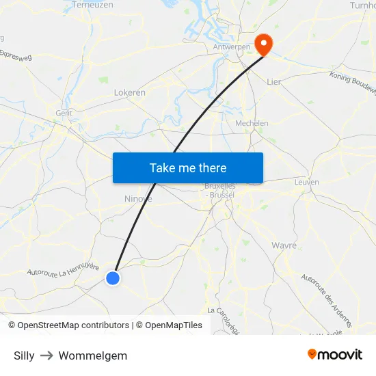 Silly to Wommelgem map