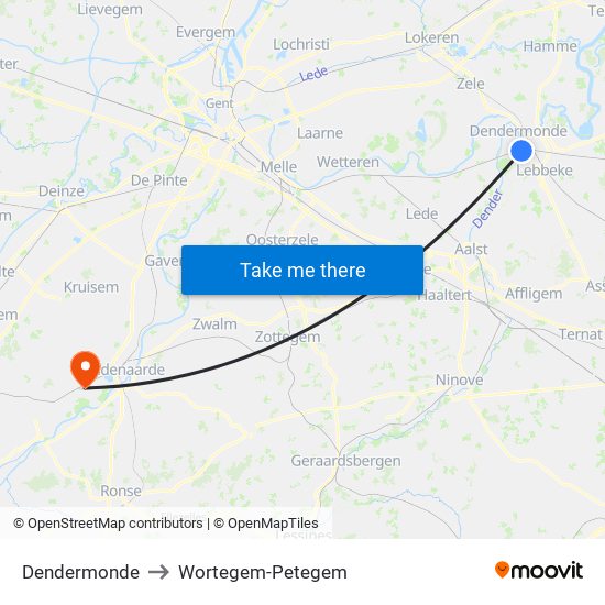 Dendermonde to Wortegem-Petegem map