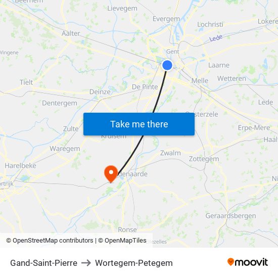 Gand-Saint-Pierre to Wortegem-Petegem map