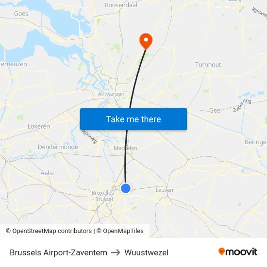 Brussels Airport-Zaventem to Wuustwezel map