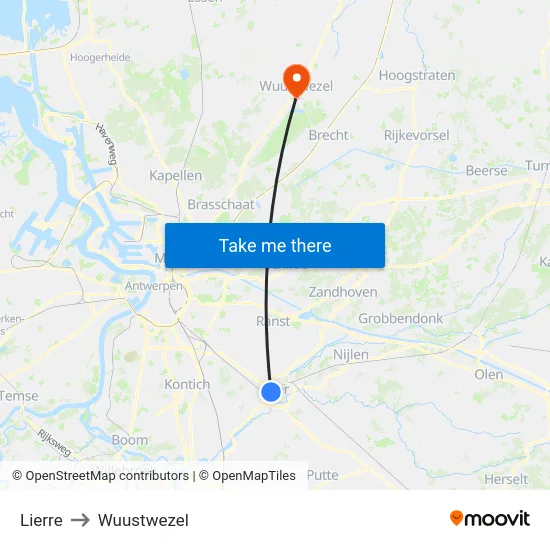 Lierre to Wuustwezel map