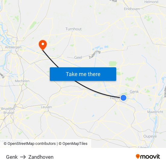 Genk to Zandhoven map