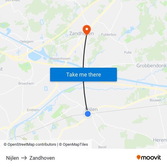 Nijlen to Zandhoven map