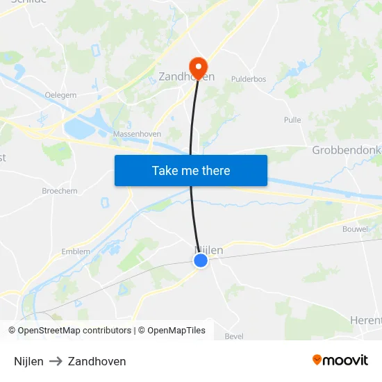 Nijlen to Zandhoven map